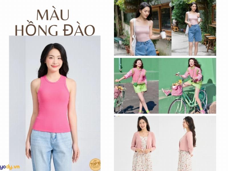 Quần tím phối áo màu hồng ngọt ngào tạo nên vẻ ngoài nữ tính và lãng mạn